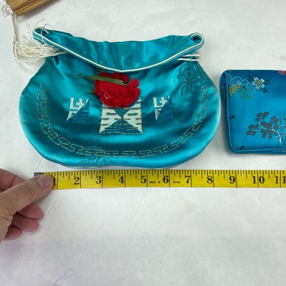 Vintage Lot of 3 Silk Satin Asian Embroidered Accessory Bags - Picture 9 of 10
